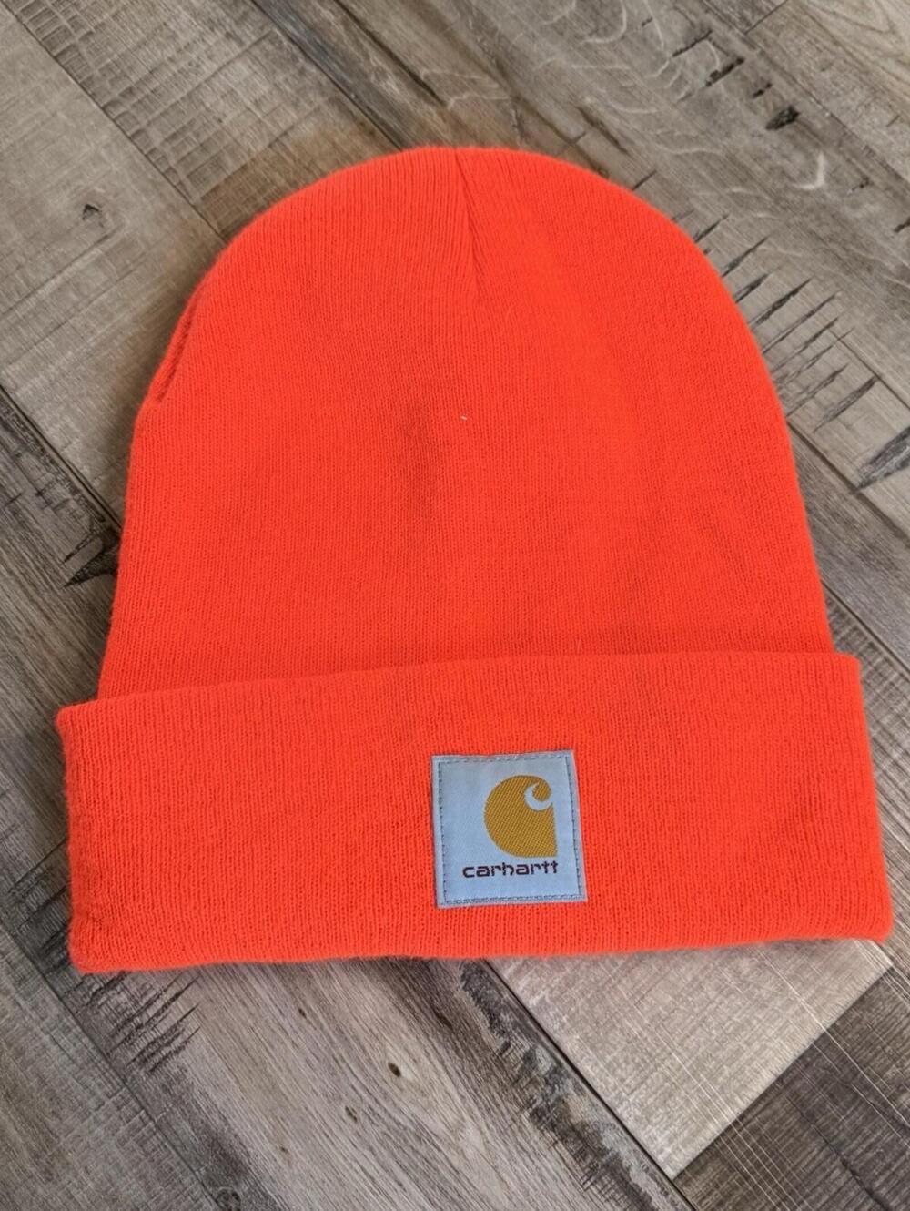 Carhartt Beanie Mens Hat One Size Bright Neon Orange Cuffed Hunting